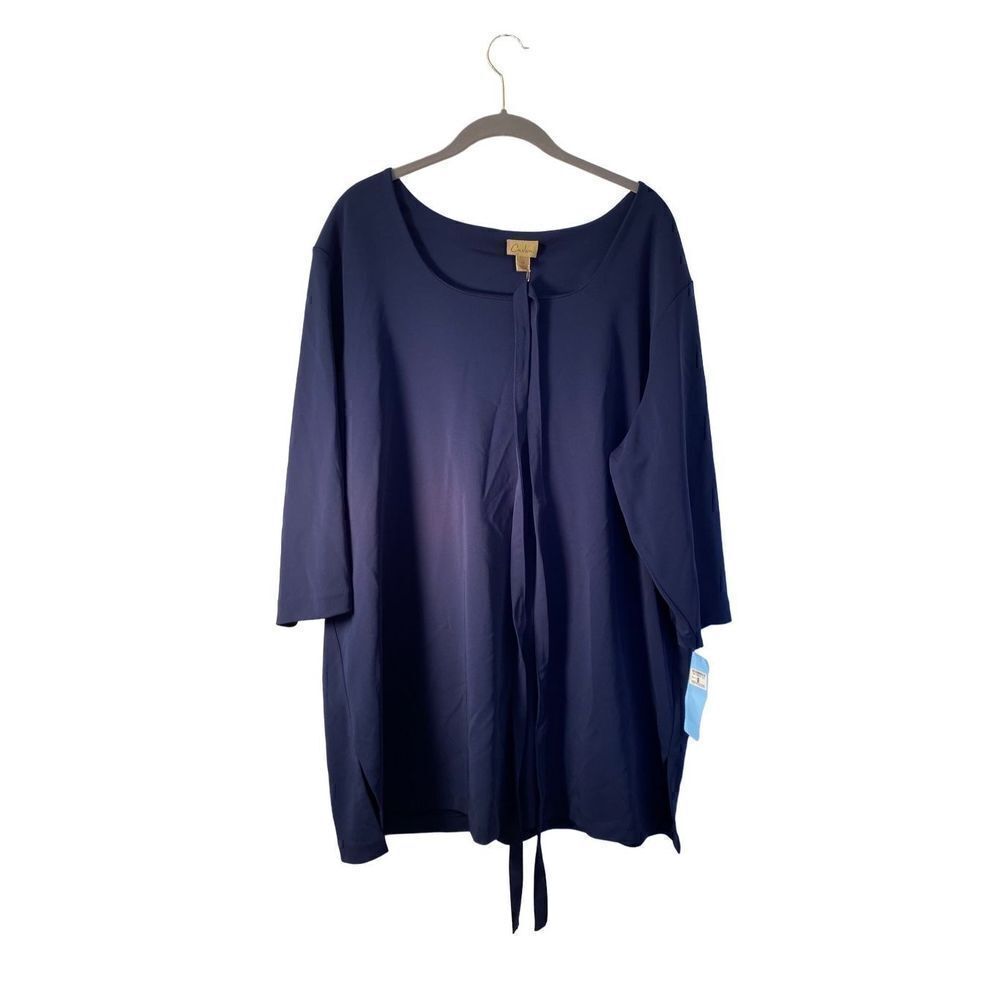 Caslon NWT ￼ plus size navy blue, 3/4 sleeve blouse includes tie size 2X